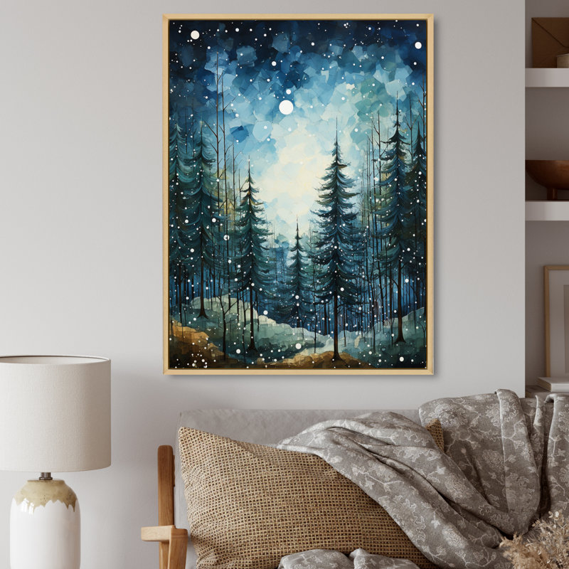 «Winter Snowy Evergreen I - Winter Landscape», reproduction sur toile, H 32 po x l 16 po x P 1 po, Cadre flottant érable