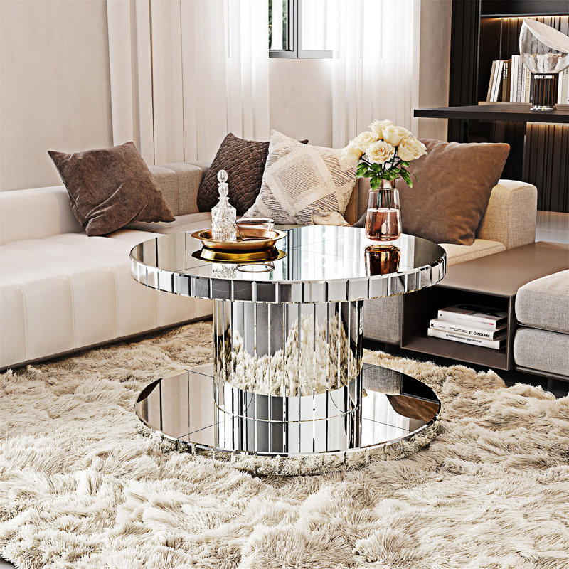 Double-Tier Round Mirror Coffee Table