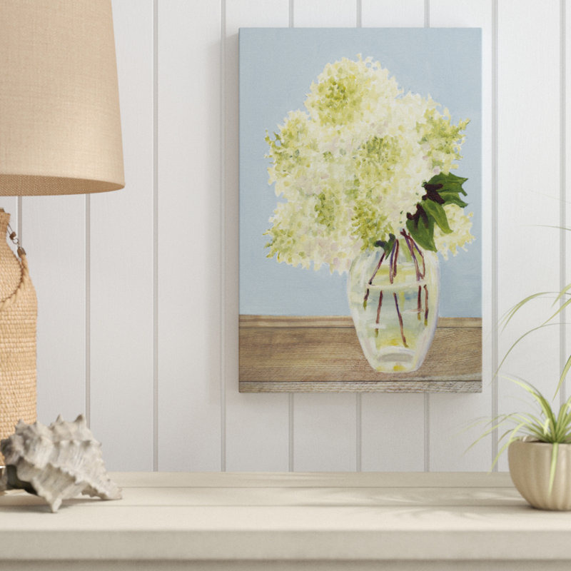 «Hydrangea Vase II», peinture sur toile, H 18 po x l 12 po
