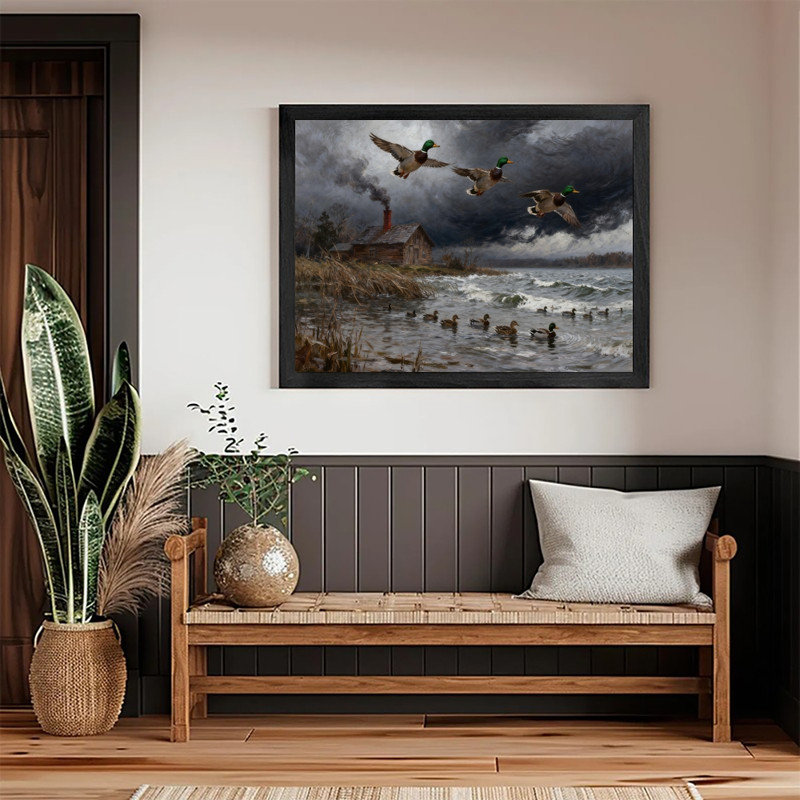«Black Dramatic Duck», art mural scène de chasse, impressions de paysage faunique rustique Moody, H 9 po x l 11 po