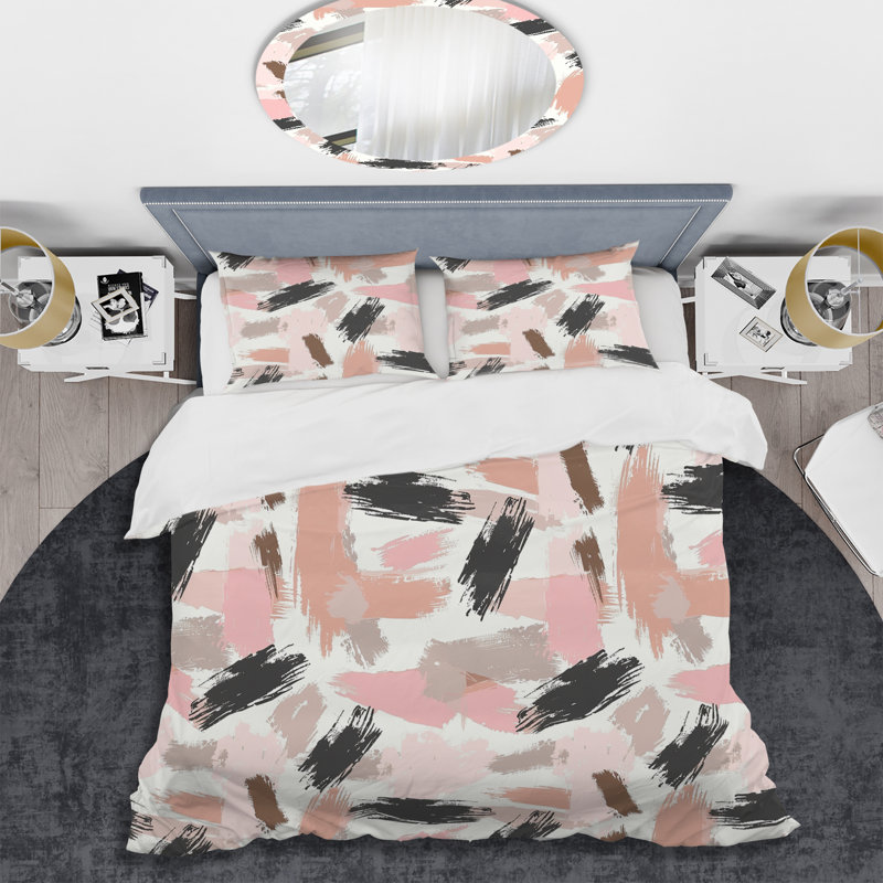 Ensemble de housse de couette à motif abstrait rose et noir II, Housse de couette pour grand lit et 2 taies décor