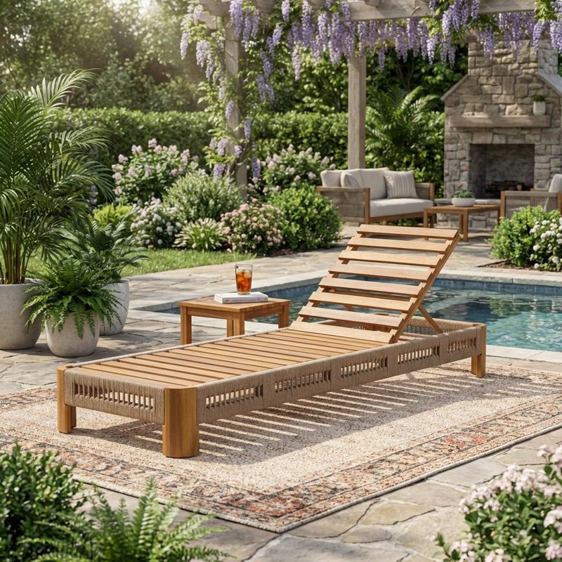 Chaise longue d'extérieur en bois d'acacia avec dossier réglable