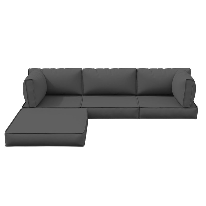 Outdoor 4" Thick Replacement Cushion Set Seat/Back Cushion (Set Of 3 Seats , 3 Backs , 2 Short Backs , 1 Footrest), Gray