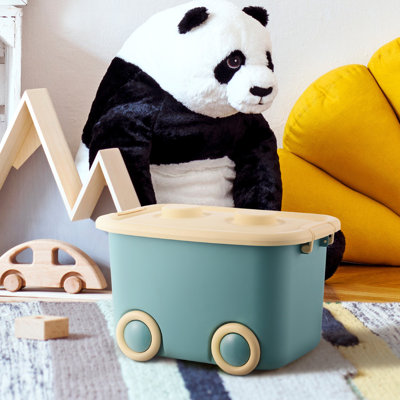 Froppi Hard Plastic Stackable Kids Toy Storage Box with Lid and Wheels L50 W35 H30 cm