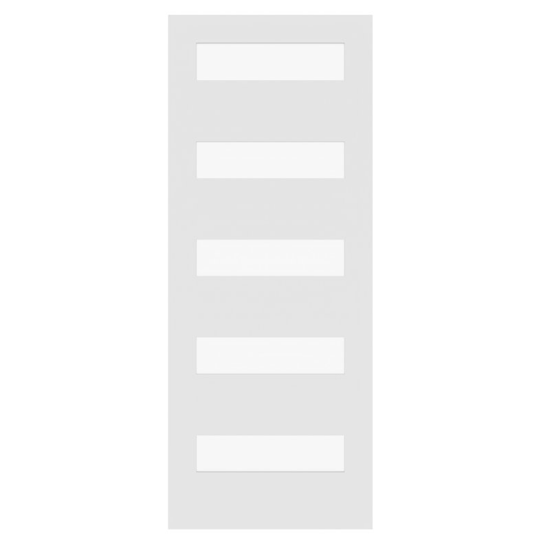 30'' x 80'' White Primed 5 Lite Satin Etched Glass Interior Door