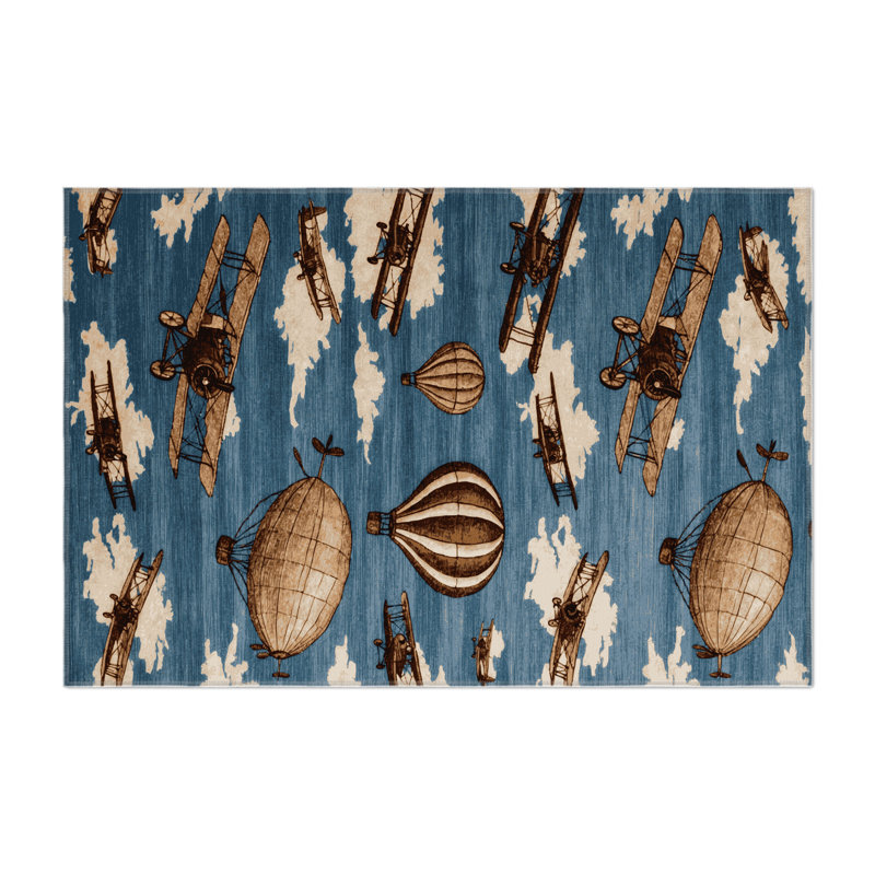 Transportation Blue Indoor and Outdoor Area Rug, Rectangle 9' x 12'