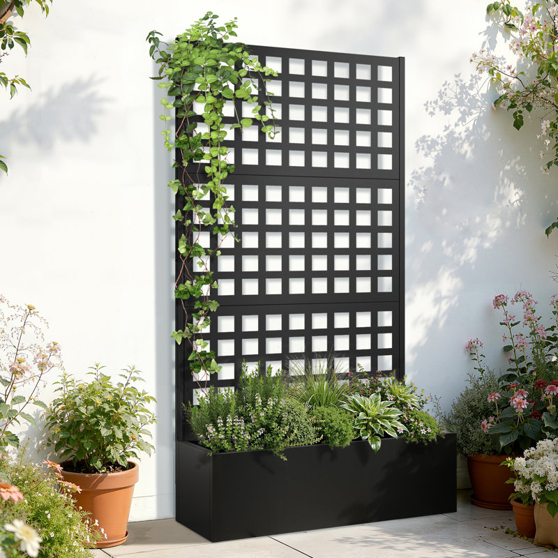Metal Raised Garden Bed with Trellis, Garden Box for Vegetables and Flowers, Trellis Planter Box for Climbing Plants and Vines, Galvanized Raised Garden Bed, 72"x35" Black