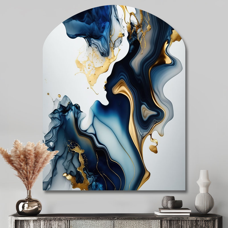«Abstract Geode Marble Blue I», art mural abstrait en métal, sculpture murale en métal, H 43 po x l 33 po