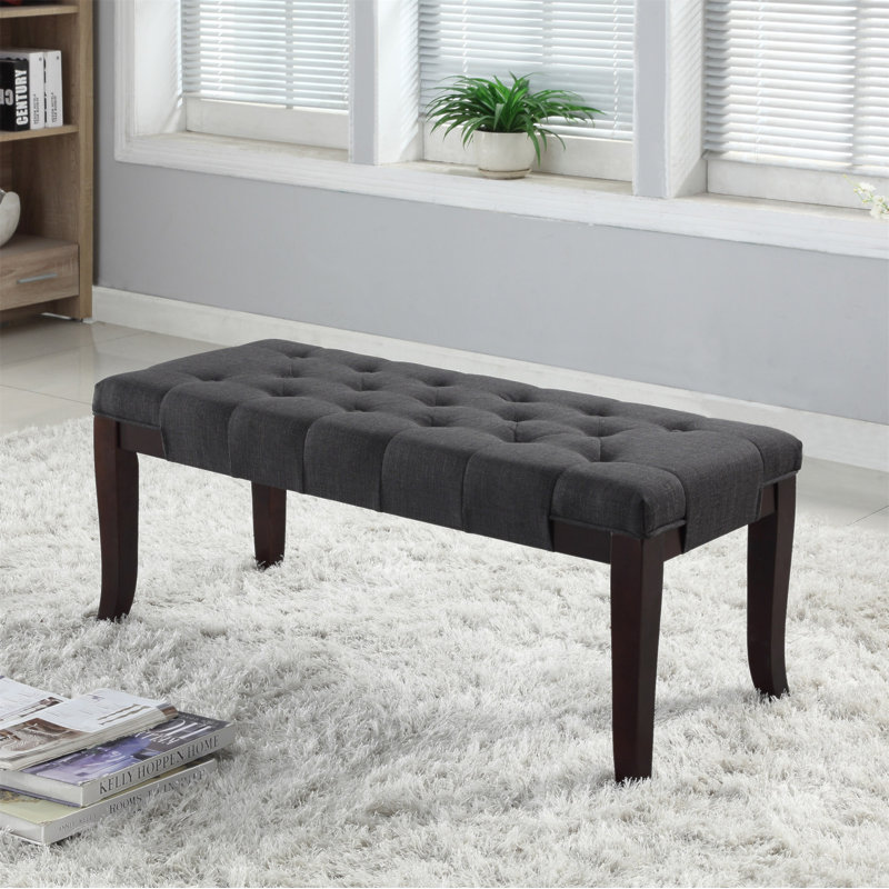 Linon Tufted Bench, Fabric, Gray