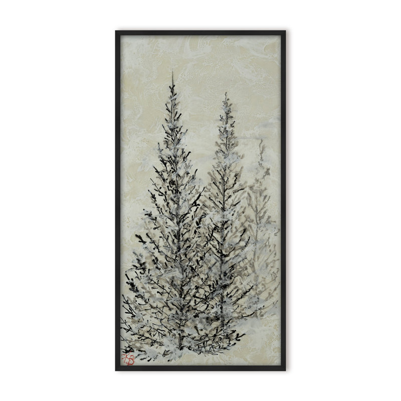 Nature Inspired "Silent Pines" Canvas Wall Art By , 24" H x 12" W x 1.125" D, Framed Matted Print, Black