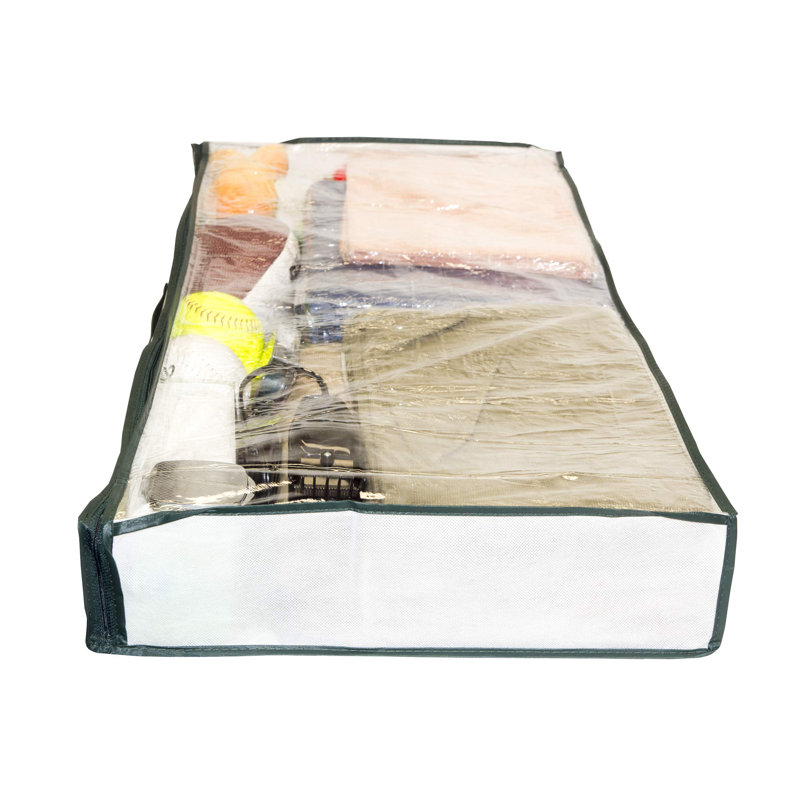 5-Pack Clear Vinyl Zippered Underbed Storage Bags 32 X 16 X 4 Inch With Dark Green Trim, 11 X 14.5 Insert Pocket And Handle