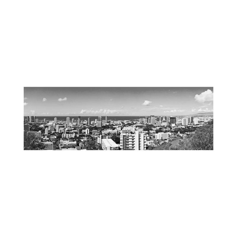 Honolulu Panoramic Skyline Cityscape (Black & White) - Wrapped Canvas Panoramic Print, 30.48 cm H x 91.44 cm W x 1.91 cm D