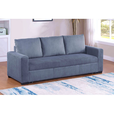 Convertible Sleeper Sofa Pull Out Bed Plastic Legs Cushion Back Square Arms Convenient Handles Dark Gray Finish Primary Living Room
