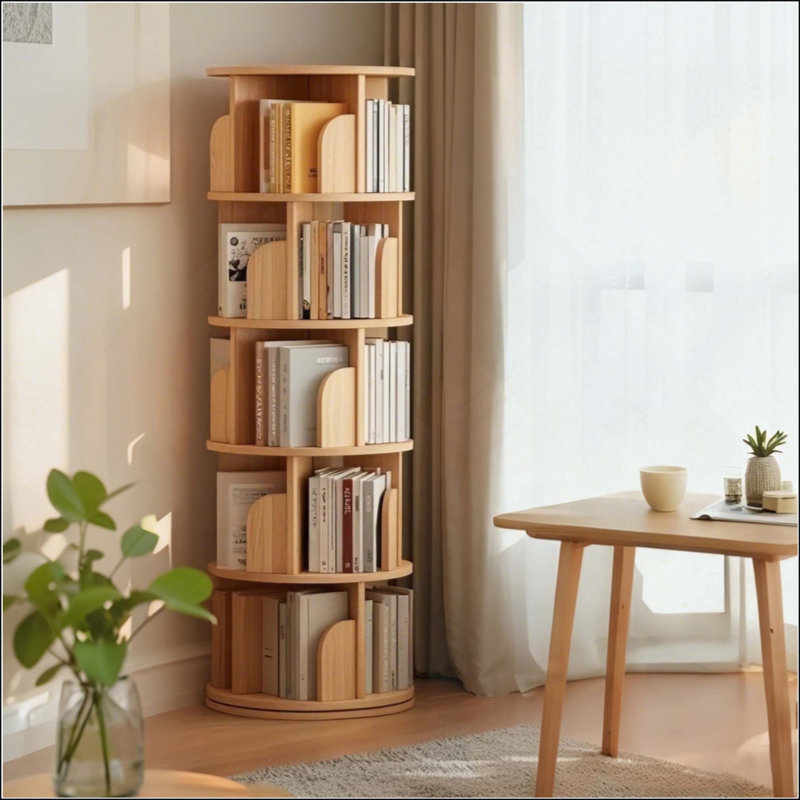 Bibliothèque rotative à 6 niveaux, bibliothèque rotative à 360 °, peu encombrante, petite bibliothèque rotative pour chambre à coucher, salon, maison, bureau
