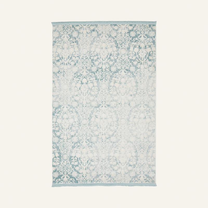Tapis bleu clair / ivoire Teadora, Rectangle 7 pi x 10 pi