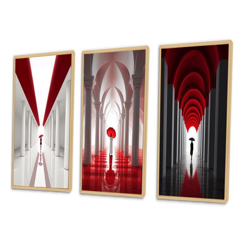 «Wandering On The Way Minimal Architecture II», 3 pièces sur toile, H 20 po x l 36 po, Cadre naturel flottant