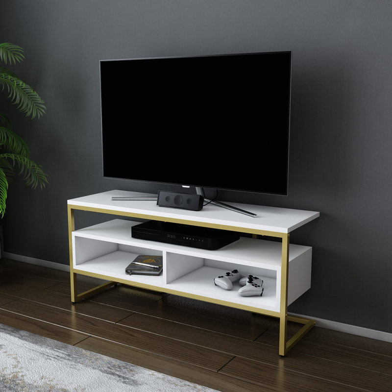 Meuble télé, Blanc / Doré