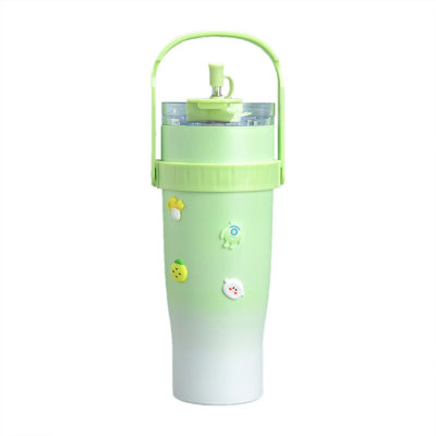 40 Oz Stainless Steel Travel Mug With Handle And Straw Lid