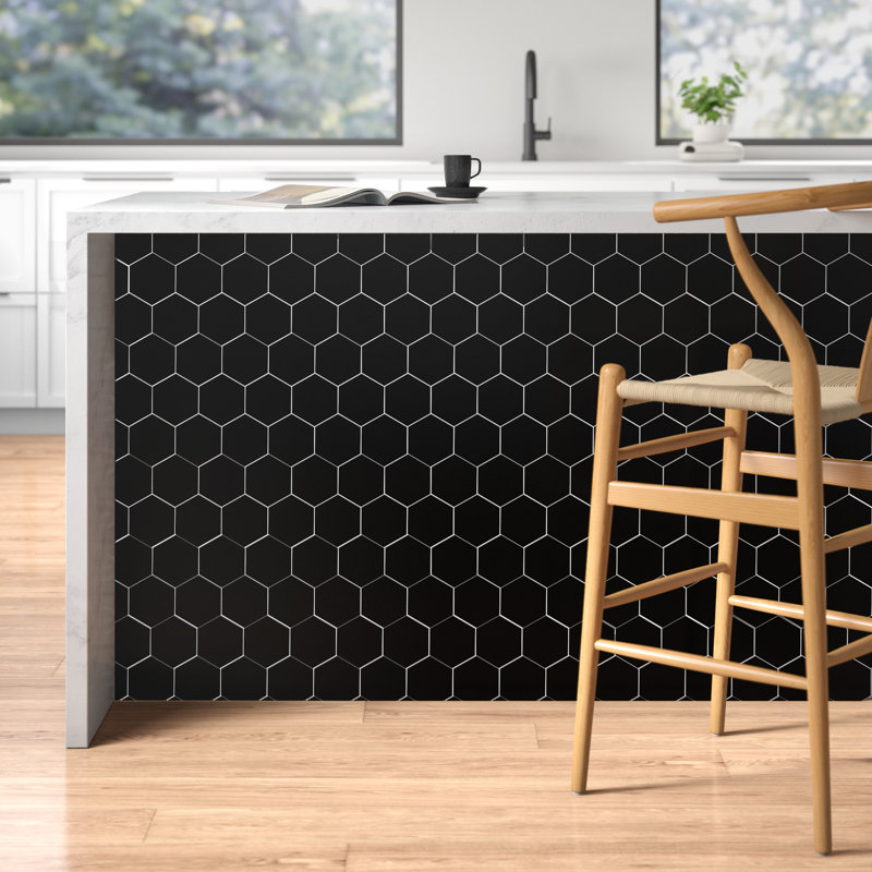Metro Super 4" Hex Matte Black 10" x 11-1/2" Porcelain Mosaic Floor and Wall Tile