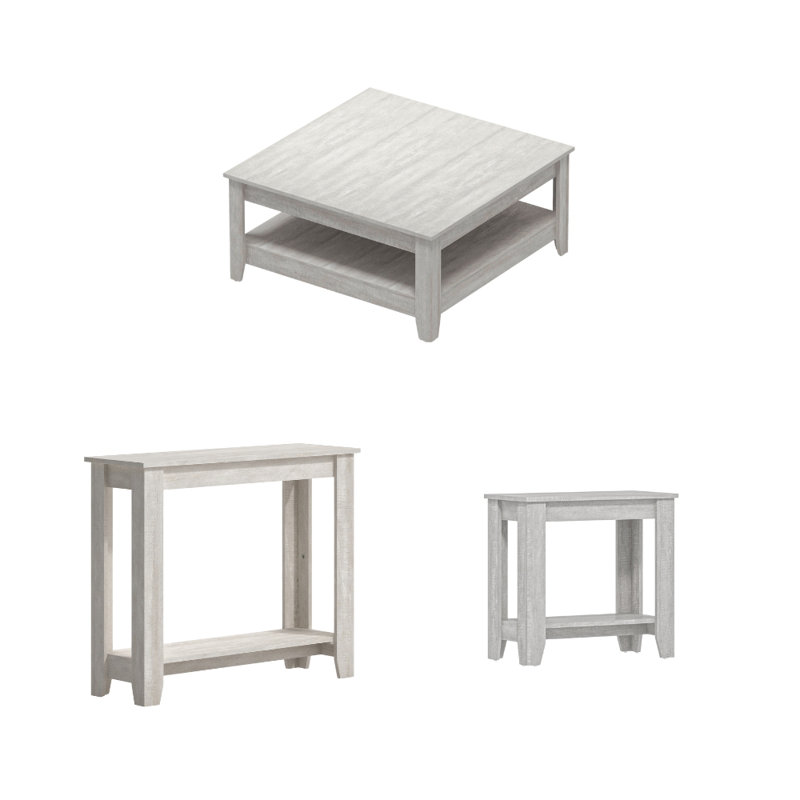 Weddel Basilico Transitional Coordinated 3 Piece Living Room Table Set, Dusty Gray Oak, Dusty Gray Oak