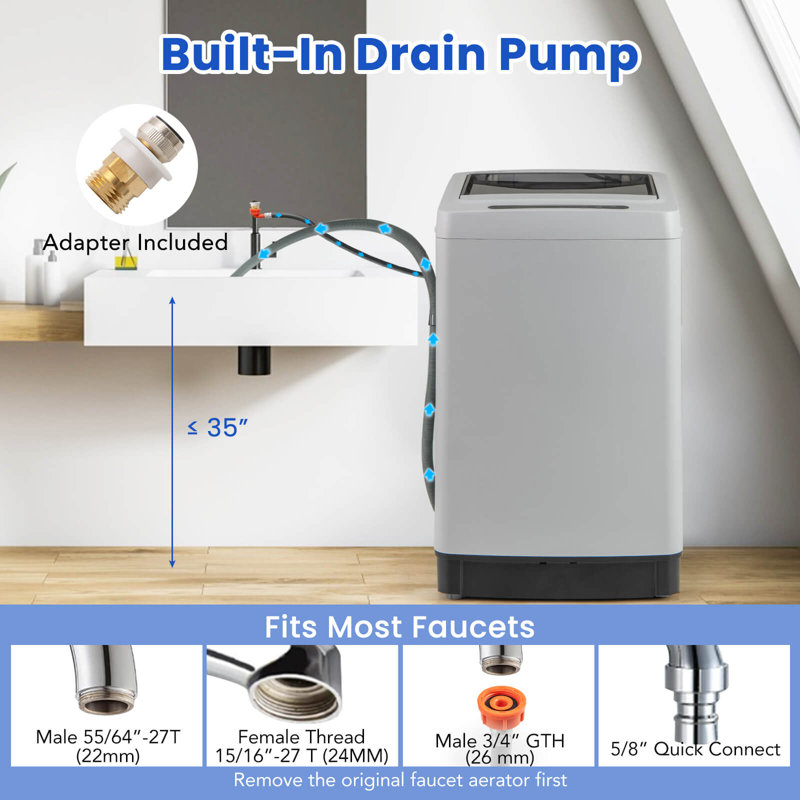 Portable Washing Machine 11 LBS Full Automatic Washer Machine with 8 Washing Modes, Gray