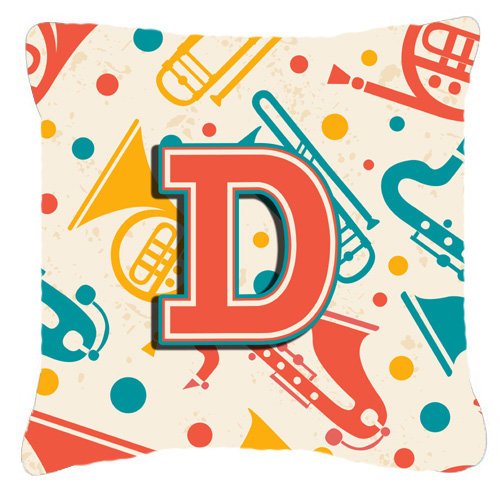 Instruments de musique rétro initiale intérieure/extérieure Throw Pillow, 18" H x 18" L x 5.5" D, D