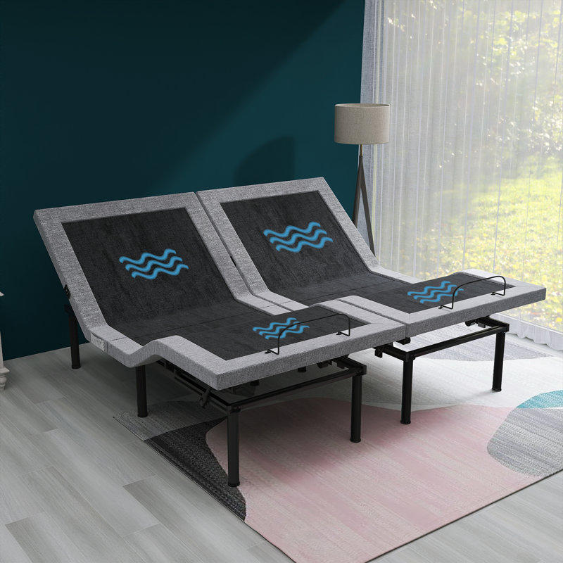 Split King Massaging Zero Gravity Adjustable Bed w/ Wireless Remote & Under-bed lighting & USB port