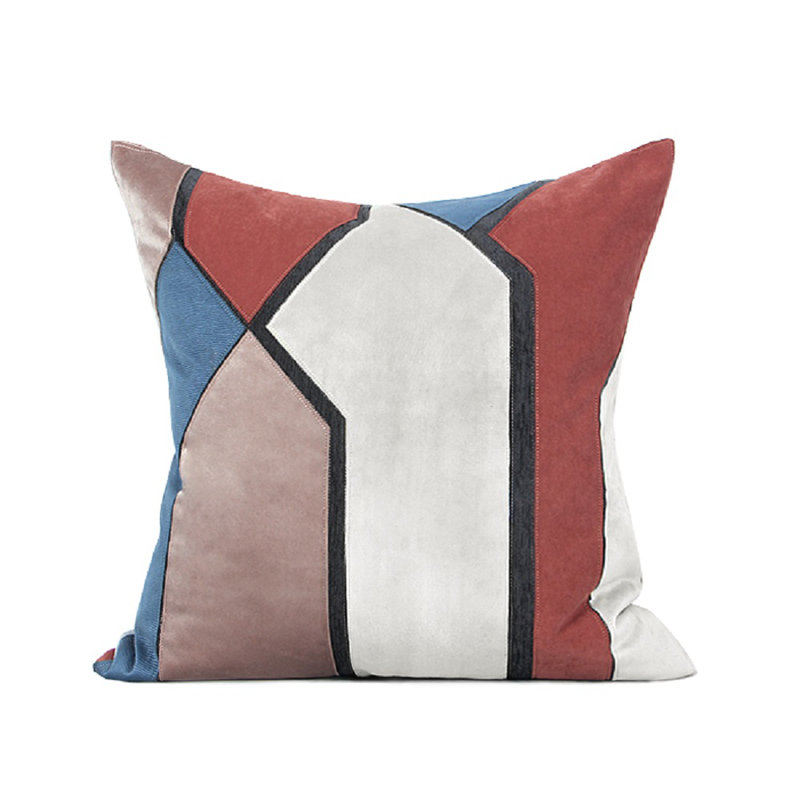 Geometric Reversible Throw Pillow, Peach/Blue/Black, No Fill