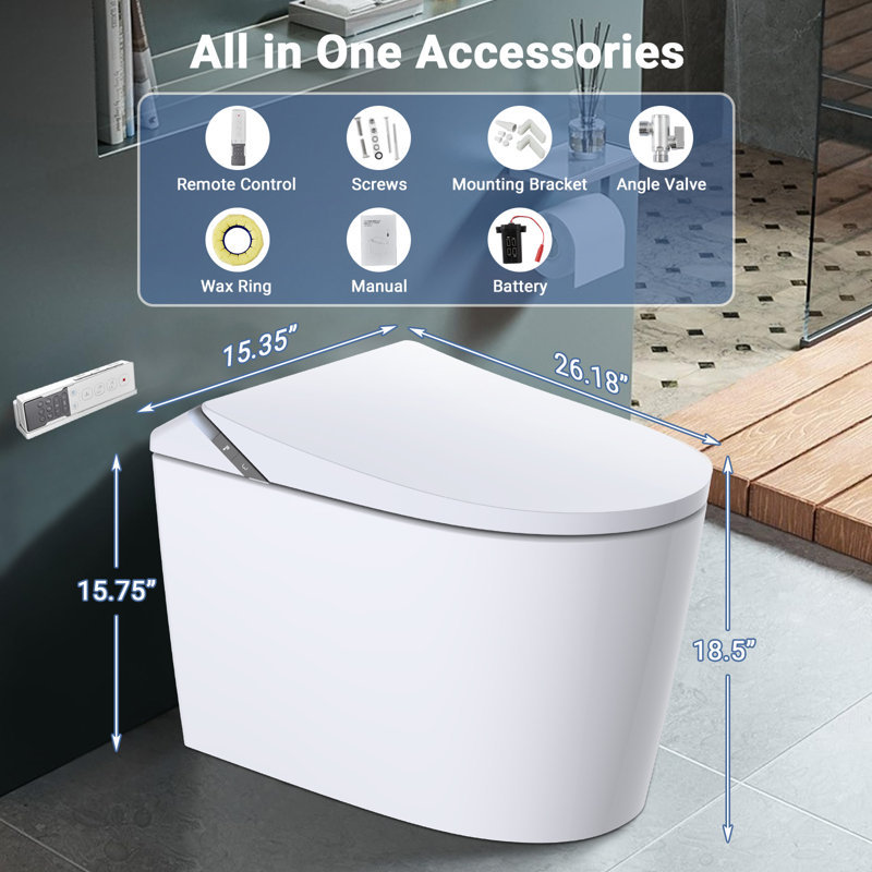 Toilette Smart Bidet, hauteur ADA avec siège chauffant, sécheuse chaude, capteur de pied et affichage à DEL