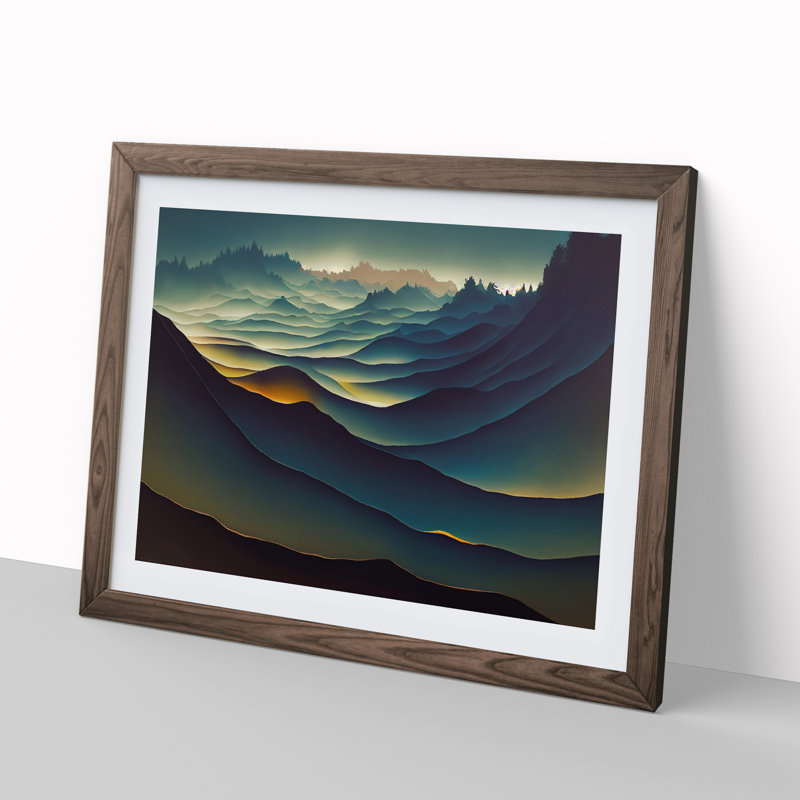 Hewarming Mountains - Single Picture Frame Print, 46cm H x 64cm W x 2cm D, Walnut