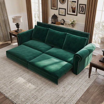 Multi-Functional Convertible Sleeper Sofa Bed With Nailhead Trim And Rolled Arm, Ideal For Living Room And Bedroom Use