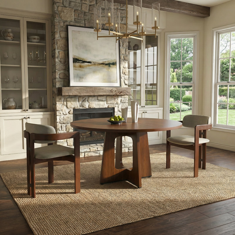 47" Farmhouse Round Dining Table with Wood Grain Finish, MDF Construction, Seats 4, 300 lbs Capacity