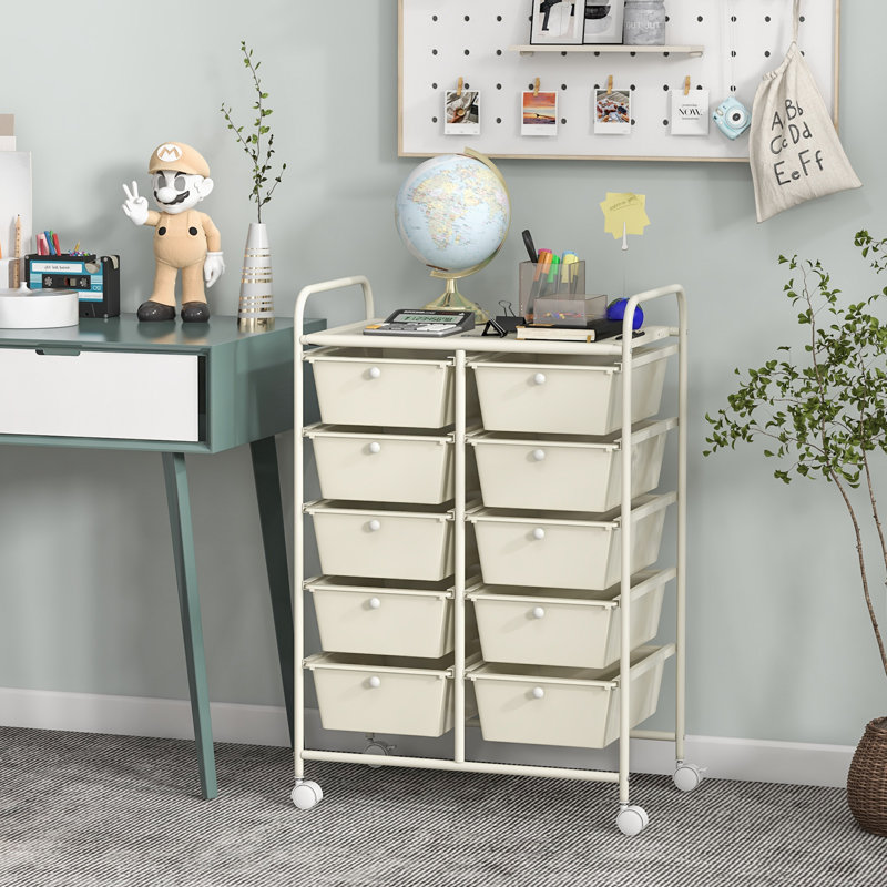 Nally 10 Drawer Storage Drawer with Locking Wheels, White