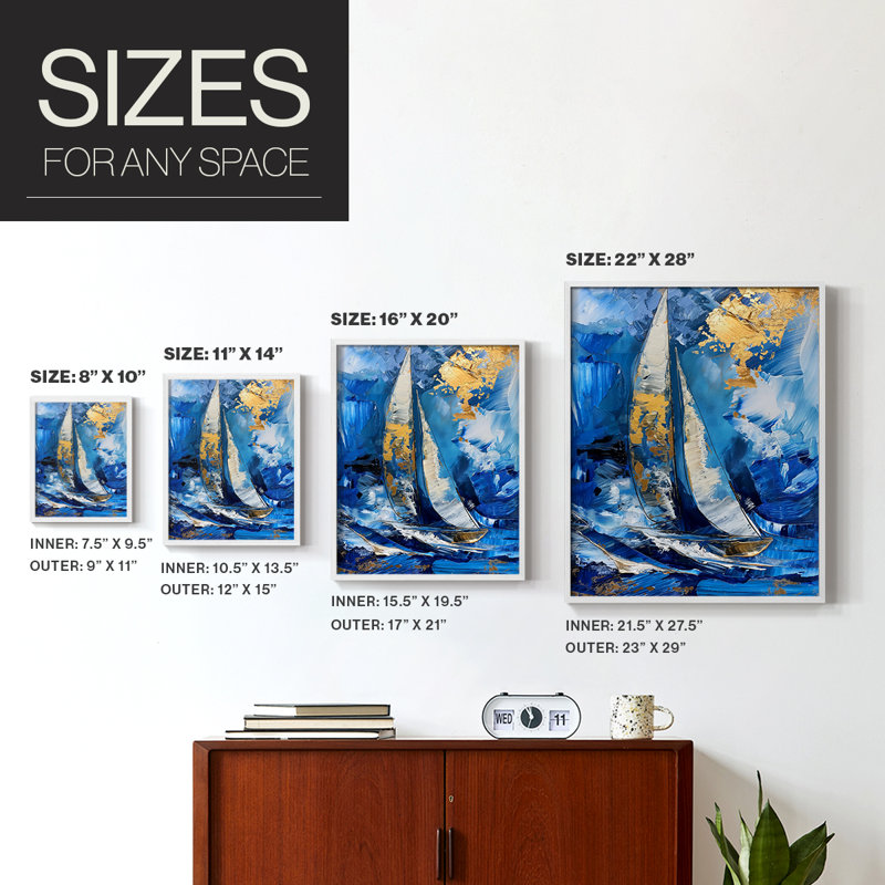 NAUTICAL Series CXCV - Impression encadrée de qualité supérieure - Prêt à être accroché - Aucun clou requis, Blanc / Blanc