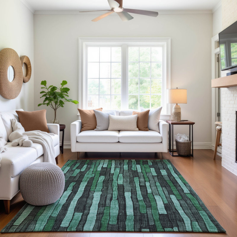 Premium Machine Washable Kumbhar AMF1301 Stripes Rug, Rectangle 9' x 12'