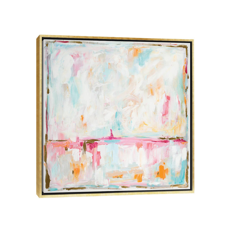«Cotton Candy Cloud» par L. Hewitt - peinture sur toile tendue, H 37 po x l 37 po, Toile avec cadre flottant, Doré