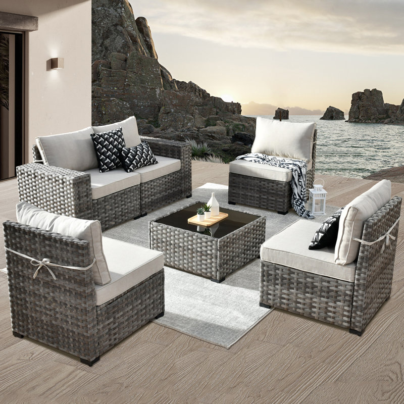 Dikembe 5 - Person Patio Conversation Set with Cushions, Beige