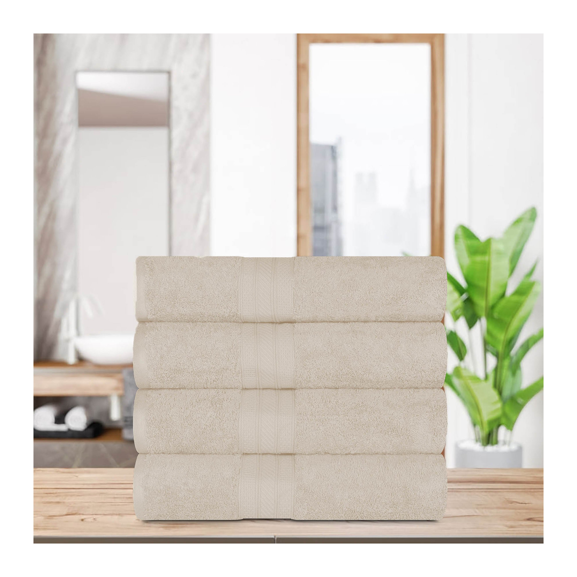 Glenlee Ultra Plush 4 Piece Cotton Bath Towel Set, Ivory
