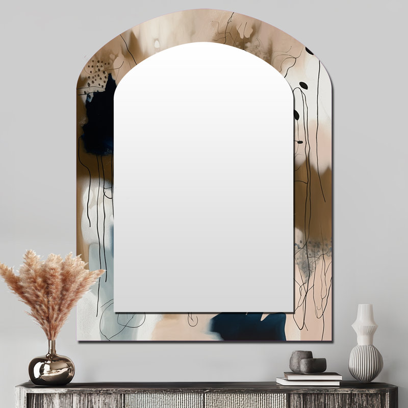 Blue Reflections II - Abstract Arch Wall Mirror, Modern Asymmetrical Decorative Mirror, Printed Metal Art, 43" x 33"