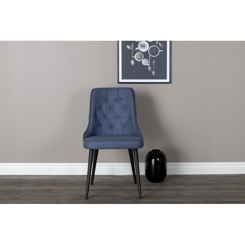 Anjail 49cm H Tufted Polyester Blend Upholstered Side Chair, Black, Blue