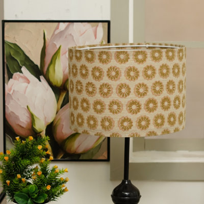 Bohemian Brown Bulbul Block Print Linen Detachable Cone Lampshade – Table Lamp Shade – 12" x 16" x 10"