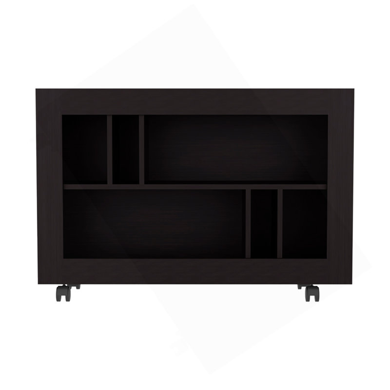 Console console, 5 tablettes, 4 roulettes, Noir