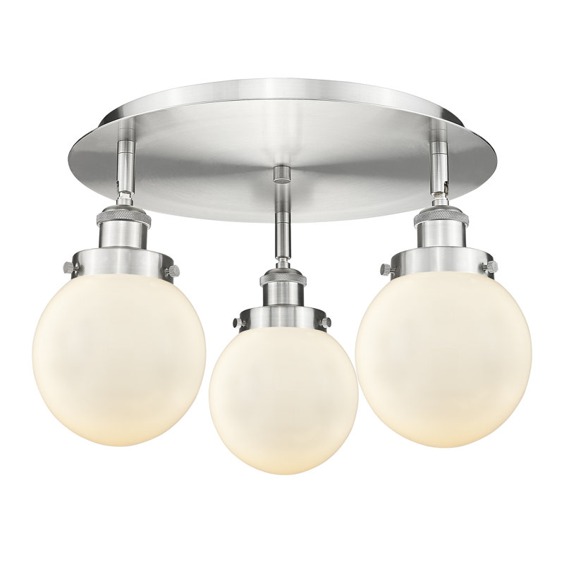 Alphonsa Glass Flush Mount, Matte White, Satin Nickel