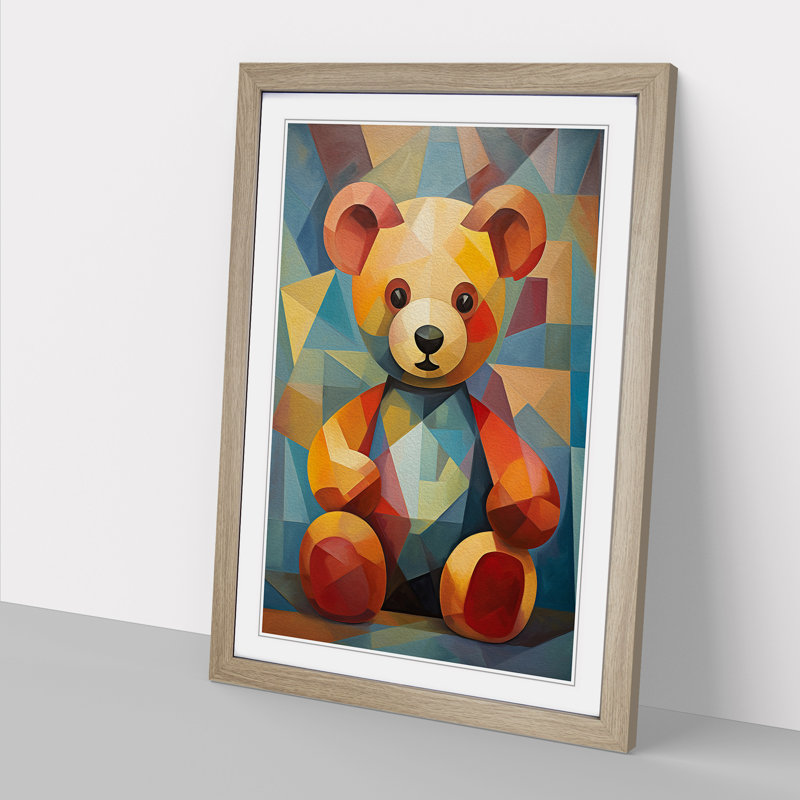 Teddy Bear Cubism - Single Picture Frame Print on Wood, Oak, 64" H x 46" W x 2" D