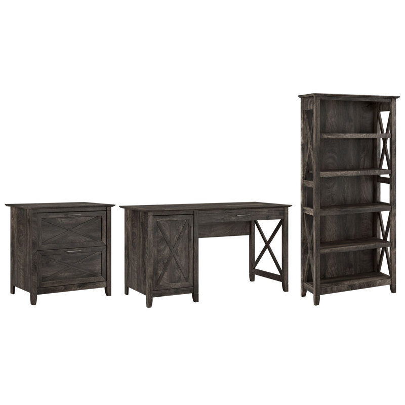 Huckins 3 Piece Computer Desk Office Set, Dark Gray Hickory