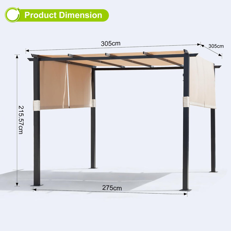 3m x 3m Metal Pergola, Beige