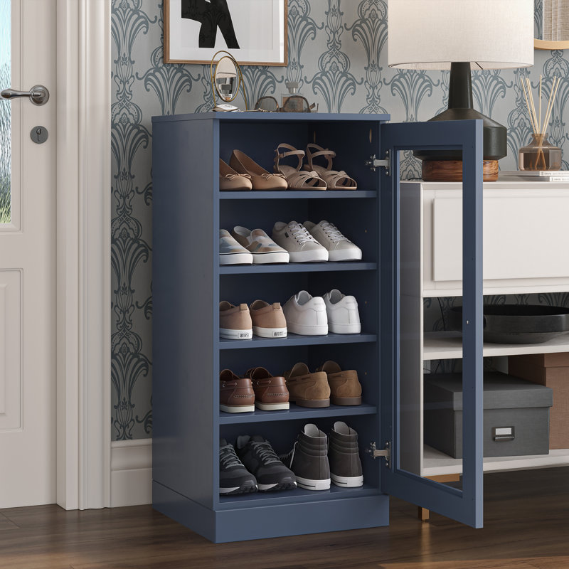 Armoire de rangement à chaussures 100% en bois massif à porte étroite en verre avec tablettes réglables, rangement empilable peu encombrant, l 16,5 po x H 35,75 po