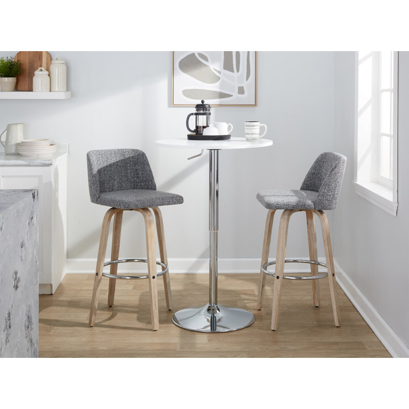 Toriano Swivel Upholstered Counter Stool, Natural/Chrome, Blue Polyester Blend, Bar Stool (29.5" Seat Height)