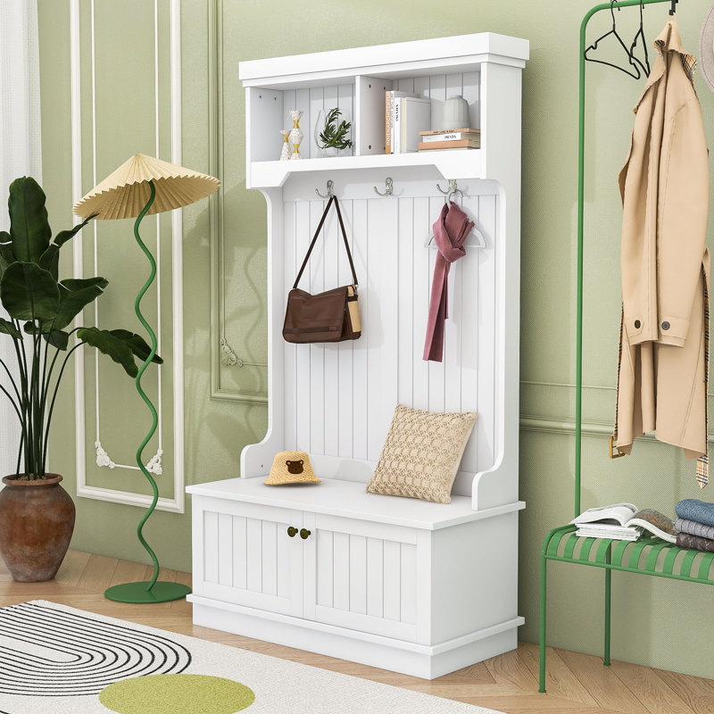 Portemanteau moderne avec banc de sièges et beaucoup de rangement, Blanc