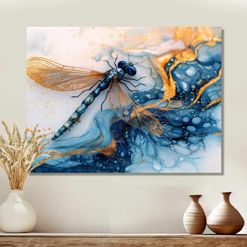 «Modern Aqua», libellule Serenade IV - libellule, art mural, H 34 po x l 44 po, Toile tendue, Ne s’applique pas